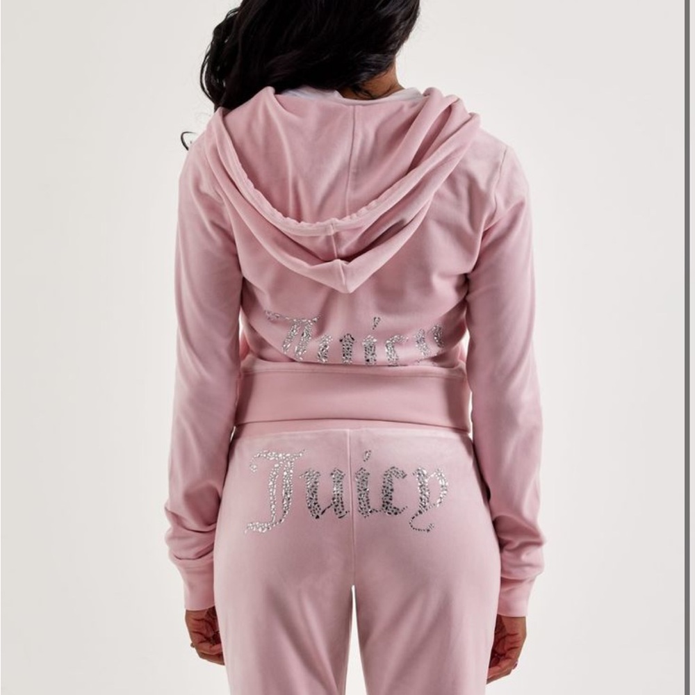 NEW SET PINK JUICY COUTURE EMBELLISHED VELOUR TRACK SET - Picture 7 of 16